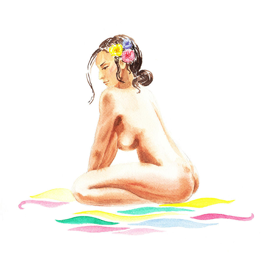 Nude Model Gesture XVI Tropical Flower Painting by Irina Sztukowski