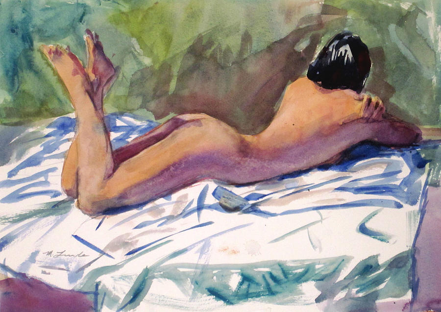 Nude on a White Sheet Painting by Mark Lunde