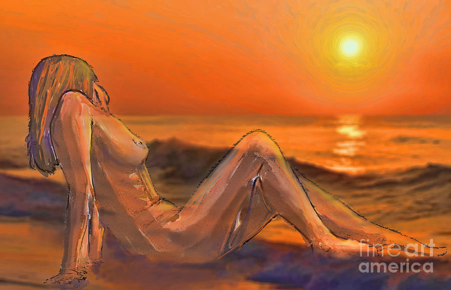Sunset Photograph - Nude On Beach by Jeff Breiman