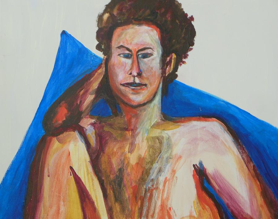 Nude on Blue Pillow Painting by Esther Newman-Cohen