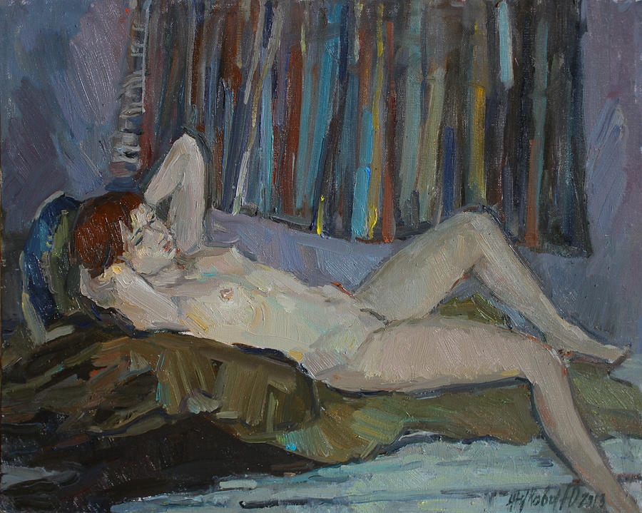 Nude on the bed Painting by Juliya Zhukova