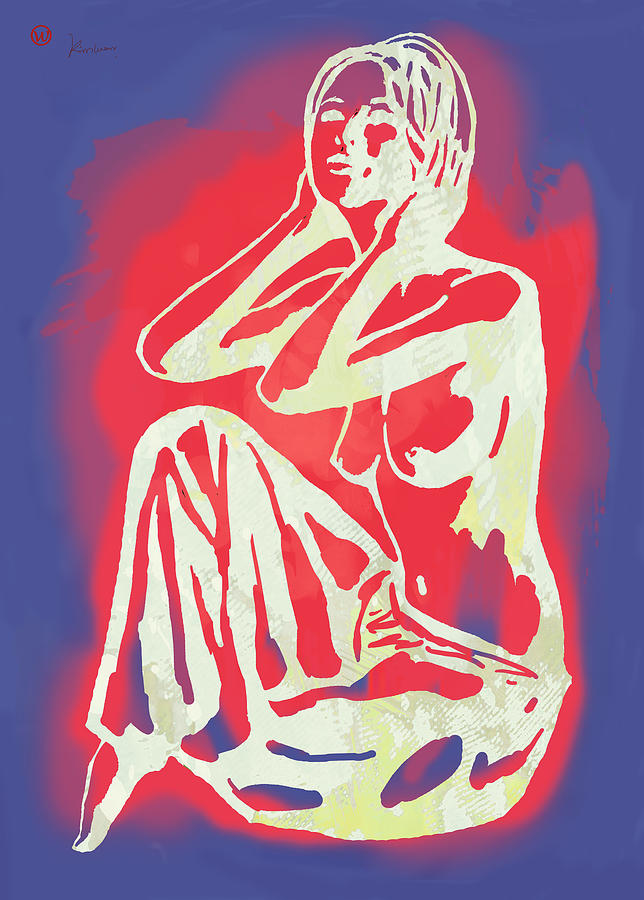 Portrait Drawing - Nude - pop art etching poster 2 by Kim Wang