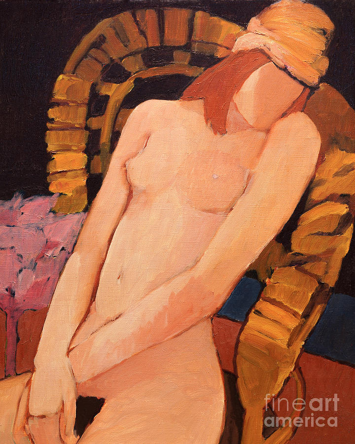 Nude resting in an armchair Painting by Lutz Baar