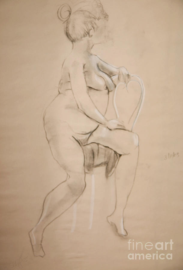 Nude Sits on White Chair Drawing by Gabrielle Schertz