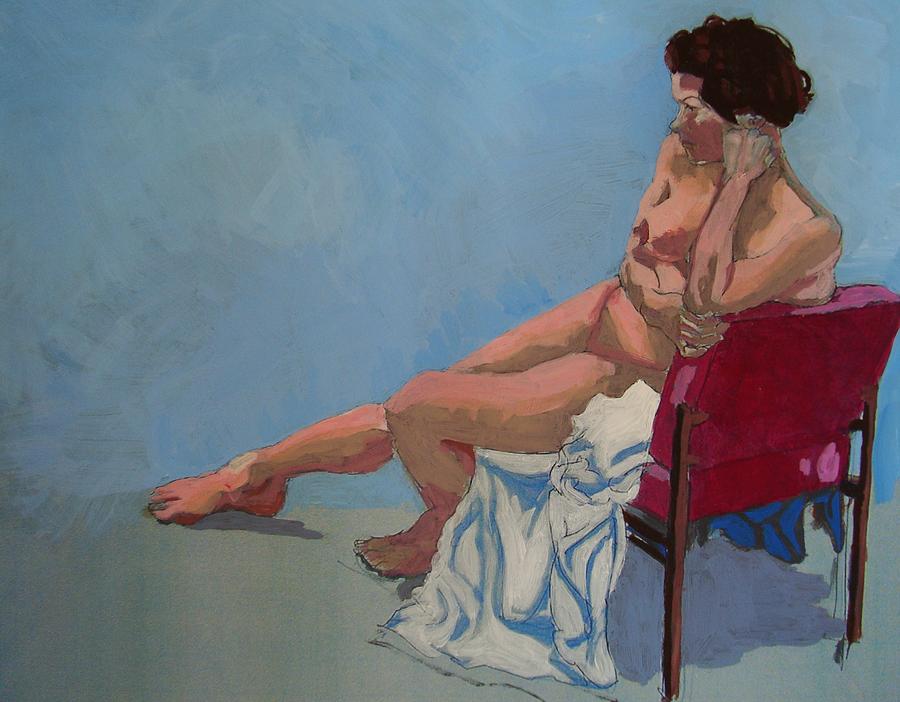Nude Sitting In Red Chair Painting by Mike Jory