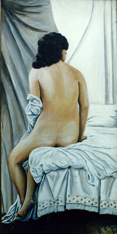 Nude Sitting on the bed Painting by Mackenzie Moulton