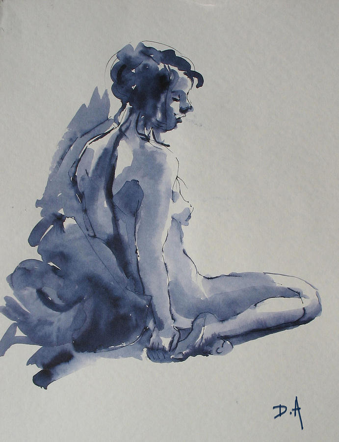 Nude Painting - Nude sitting on the floor by Dominique Amendola