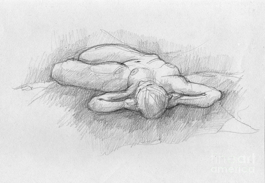 Nude Drawing - Nude sketch of woman lying by Peut Etre