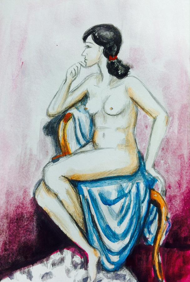 Nude study 28 with watercolor  Painting by Hae Kim