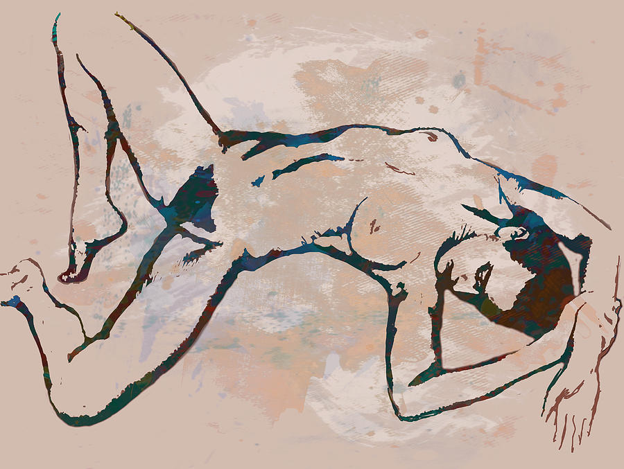Nude Drawing - Nude stylised pop art etching style poster by Kim Wang