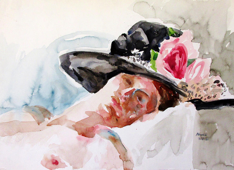 Nude With Flowered Hat Painting by Linda Novick