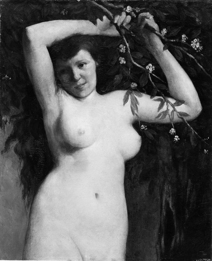 Gustave Courbet  Painting - Nude With Flowering Branch by Gustave Courbet