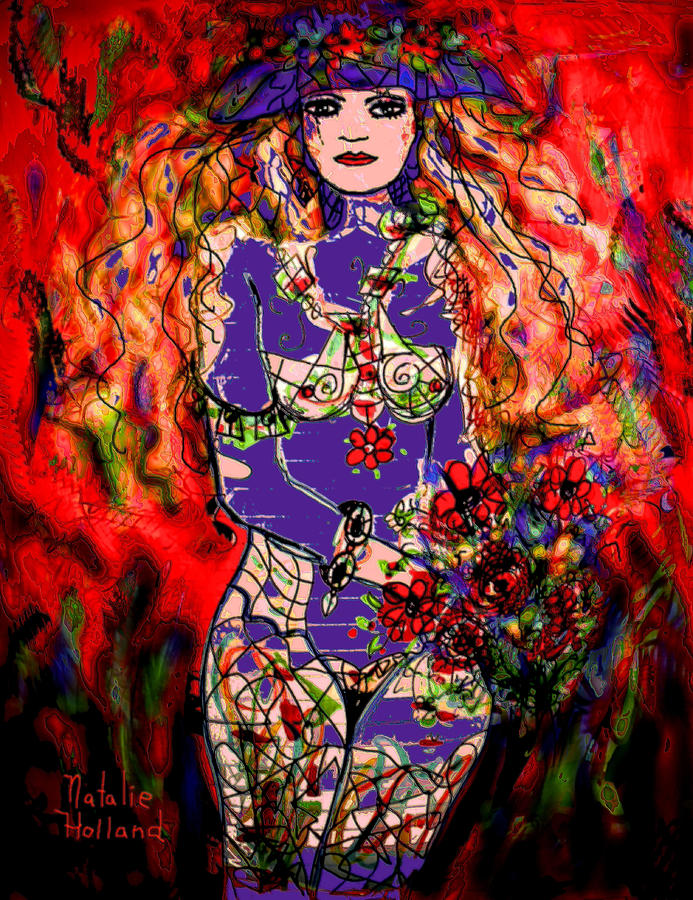 Nude With Flowers Mixed Media by Natalie Holland