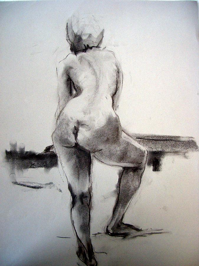 Charcoal Drawing - Nude Woman  by Alfons Niex