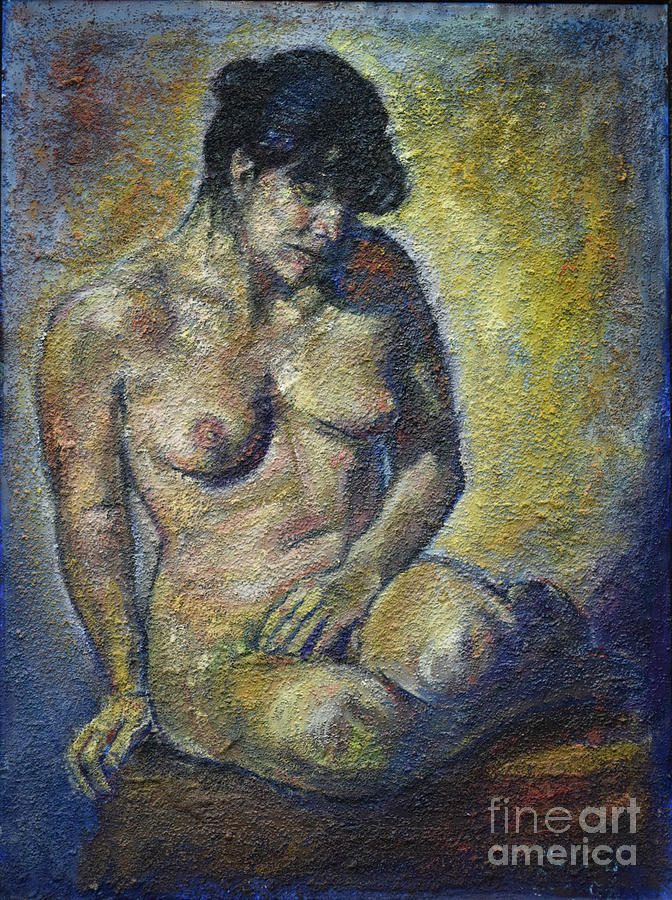Sad - Nude Woman Painting by Raija Merila