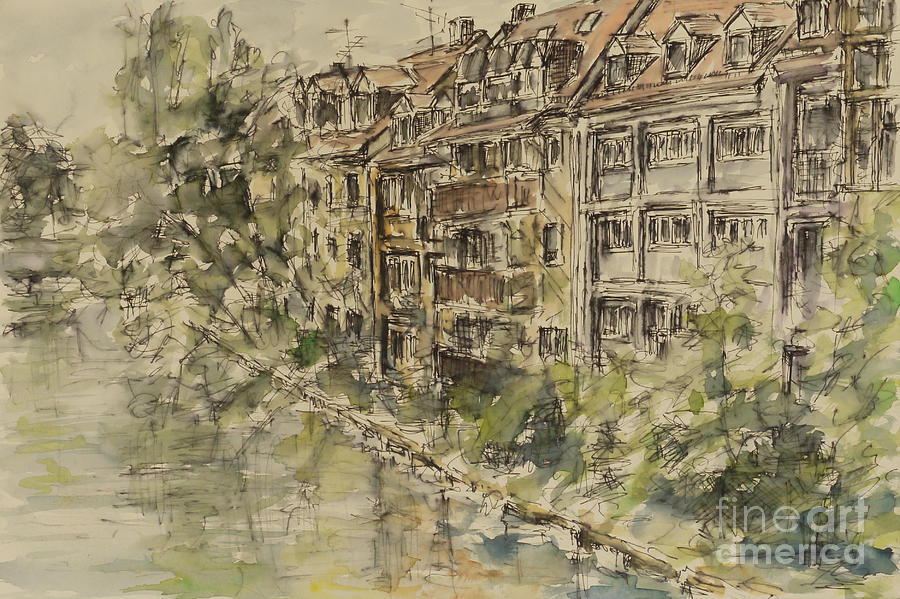 Nuernberg southern riverside of Rednitz Painting by Almo M