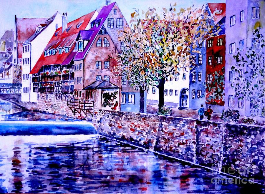 Nuernberg walkby the riverside Painting by Almo M