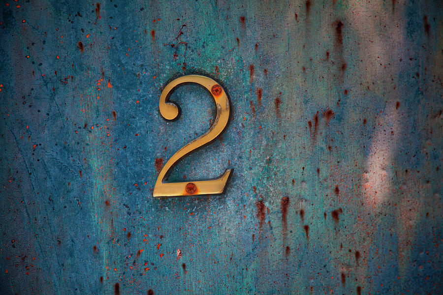 Number 2 Sign On An Aged Painted Metal Photograph by Andrew Bret Wallis