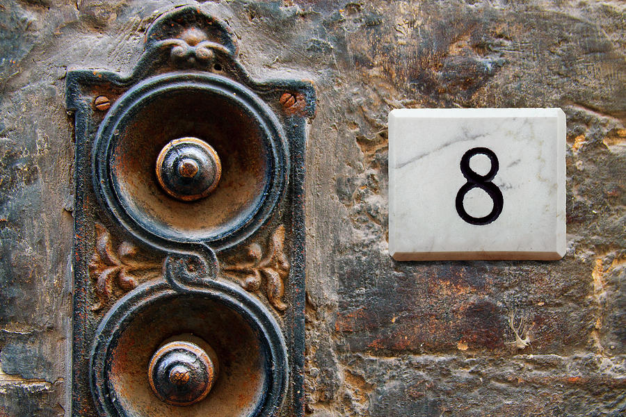 Number 8 Sign Alongside Ornamental Door Photograph by Andrew Bret Wallis