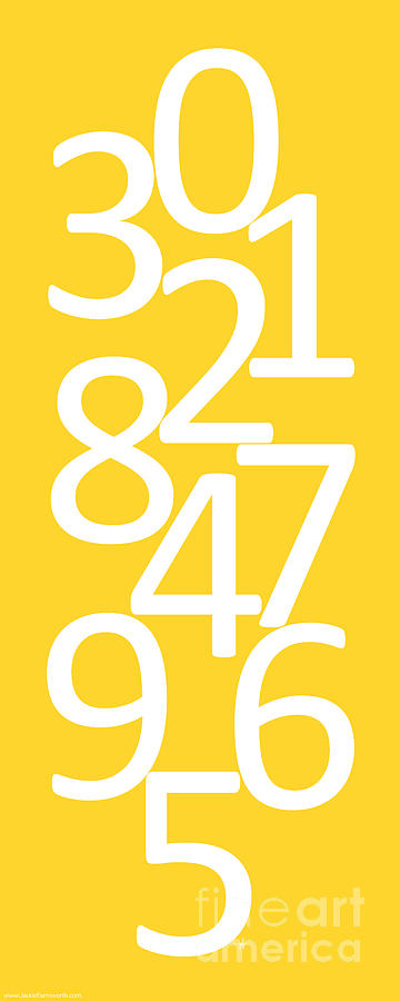 Numbers Digital Art - Numbers in Yellow and White by Jackie Farnsworth
