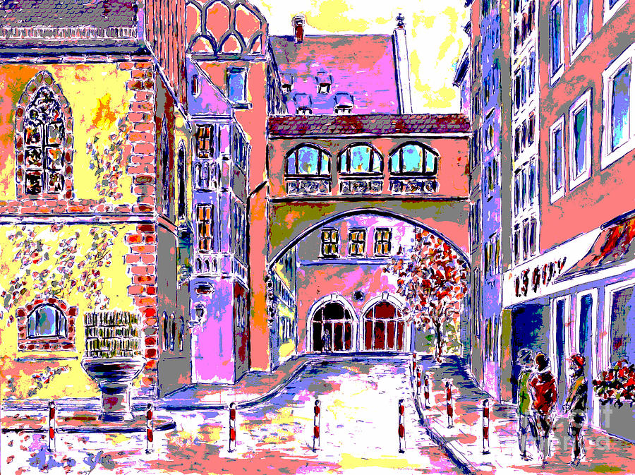 Nuremberg City Hall backyard pop version Painting by Almo M