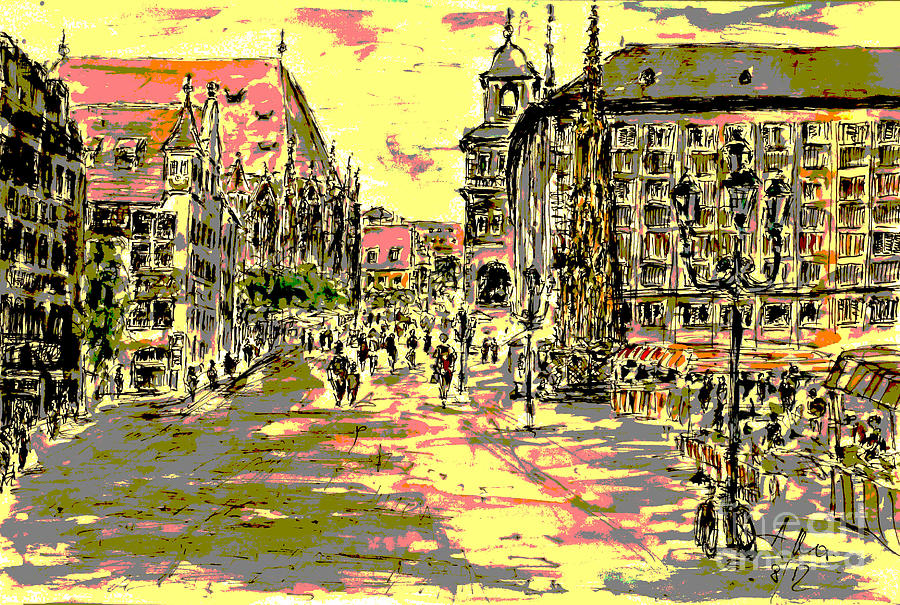 Nuremberg Market Painting by Almo M