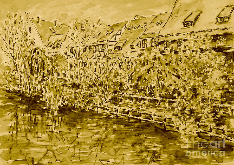 Nuremberg northern riverside of Pegnitz Golden Fleece series   Painting by Almo M