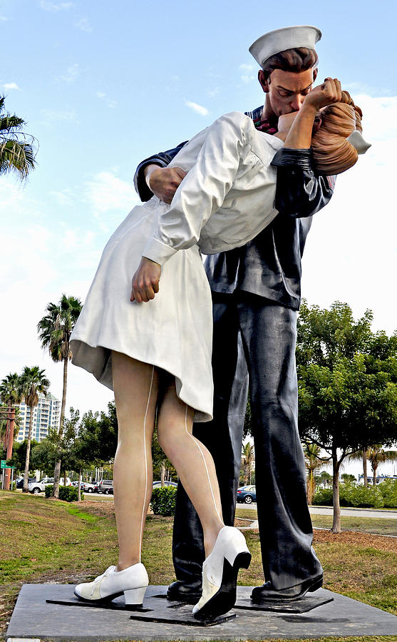 Vertical Photograph - Nurse And Sailor Kissing Statue Unconditional Surrender Daytime  by Sally Rockefeller