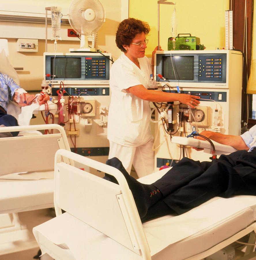 Nurse Assists Men During Kidney Dialysis Photograph By Cc Studio 