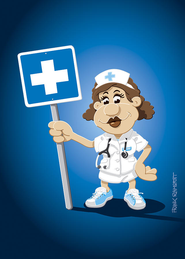 Sign Digital Art - Nurse Cartoon Woman Hospital Sign by Frank Ramspott