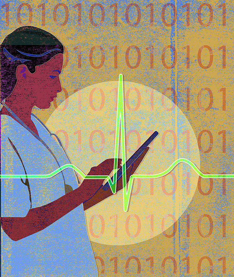 Nurse Using Digital Tablet With Binary Photograph by Ikon Ikon Images