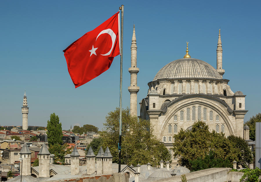 Nuruosmaniye Mosque And Turkish Flag In Photograph by Ayhan Altun