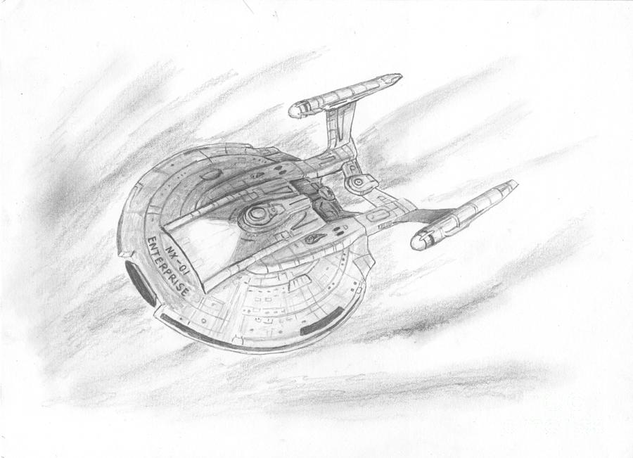 Star Trek Drawing - NX-01 Enterprise by Michael Penny