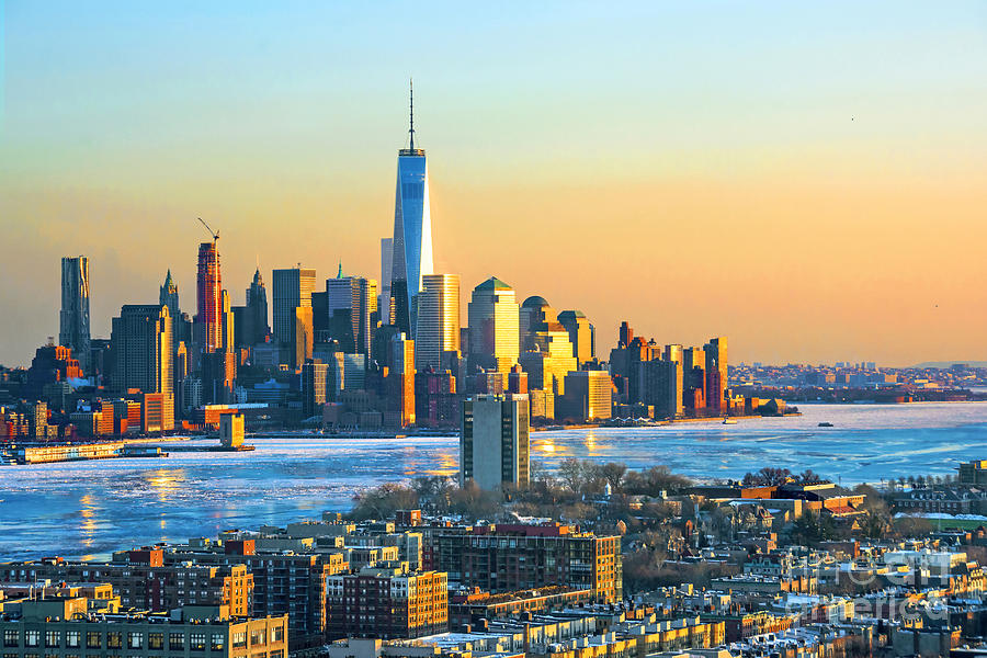 New York City Photograph - NY and NJ - Winter Sundown Ice  by Regina Geoghan