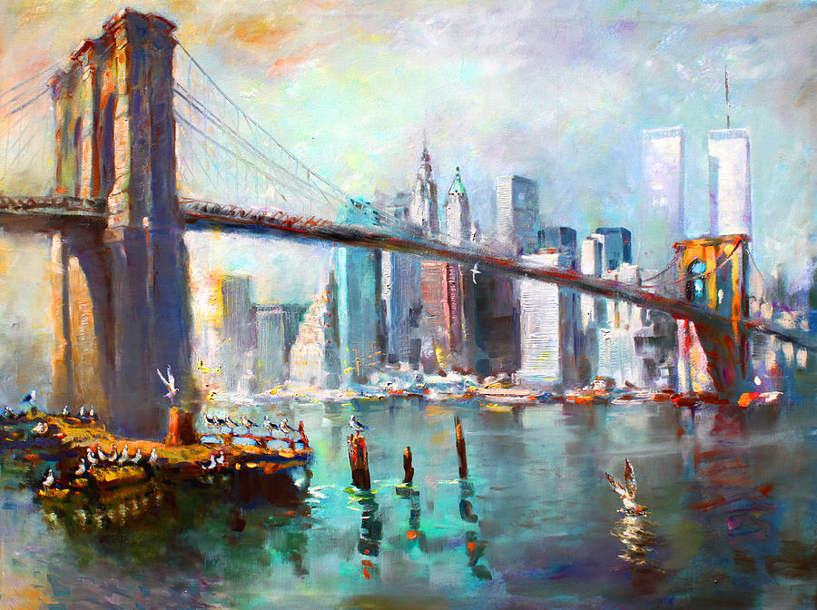 NY City Brooklyn Bridge II Painting by Ylli Haruni