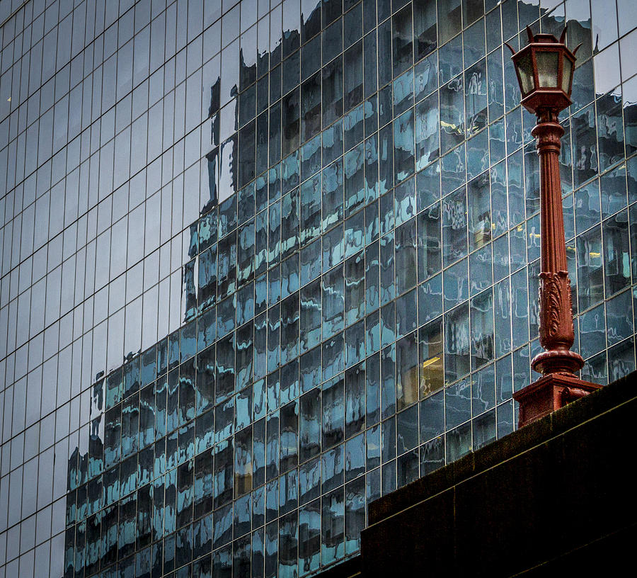 NY Reflections with Lamp Photograph by Jean Noren