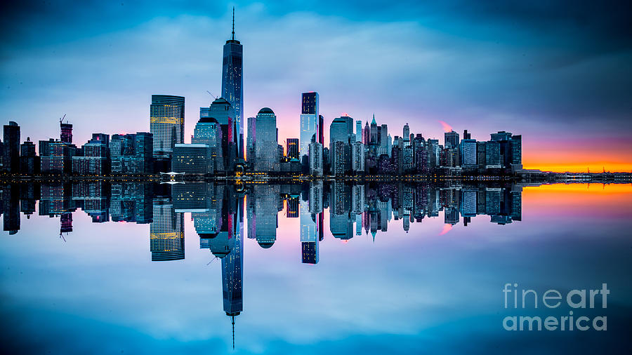 NY Skyline Dawn Reflection Photograph by Jim DeLillo