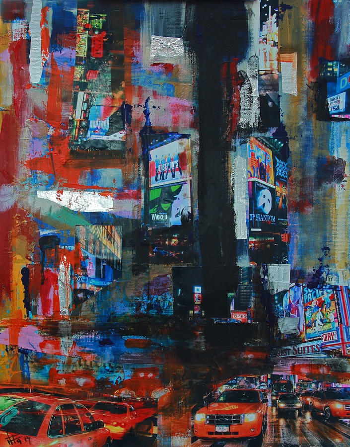 Ny Times Square Night 2 Painting by Walter Fahmy