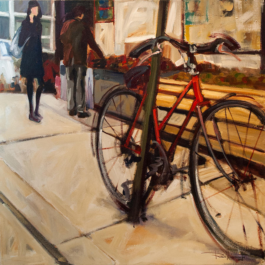 NYC Bikes SoHo Woman in Black Painting by Rene Nascimento - Fine Art ...