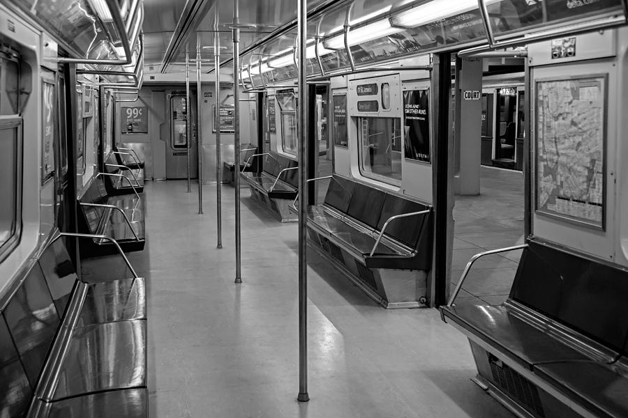 NYC F Subway Train BW Photograph by Susan Candelario
