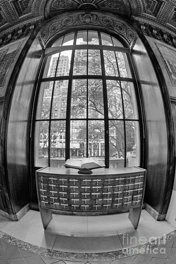NYC Library Windows Black and White Photograph by Jerry Fornarotto