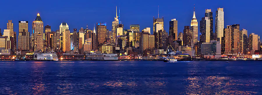 NYC Panorama in Twilight Blue Photograph by Mitchell R Grosky