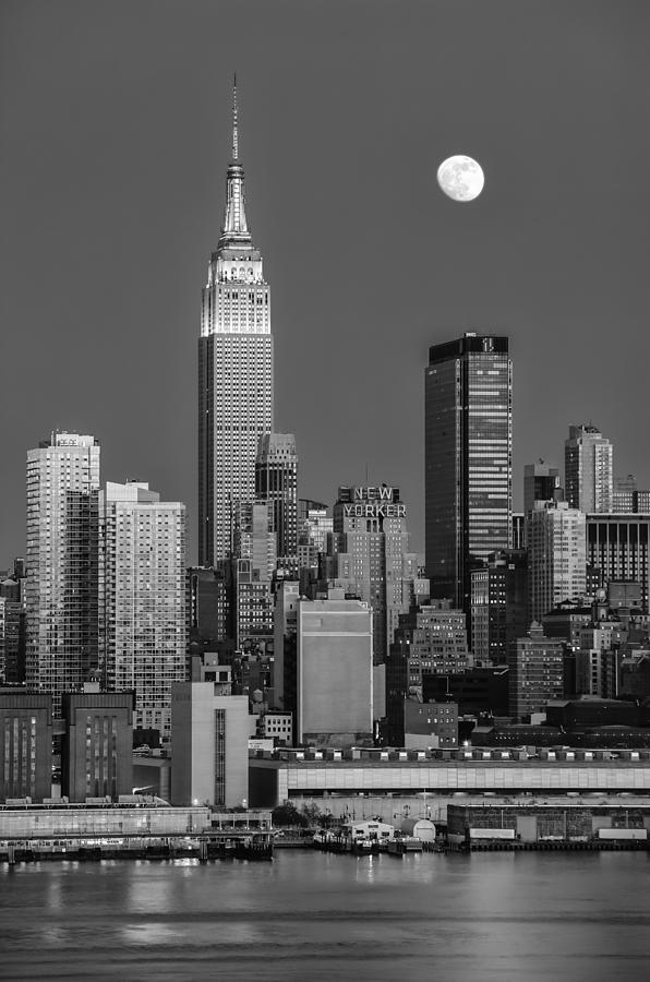 NYC Skyline Blue Hour BW Photograph by Susan Candelario