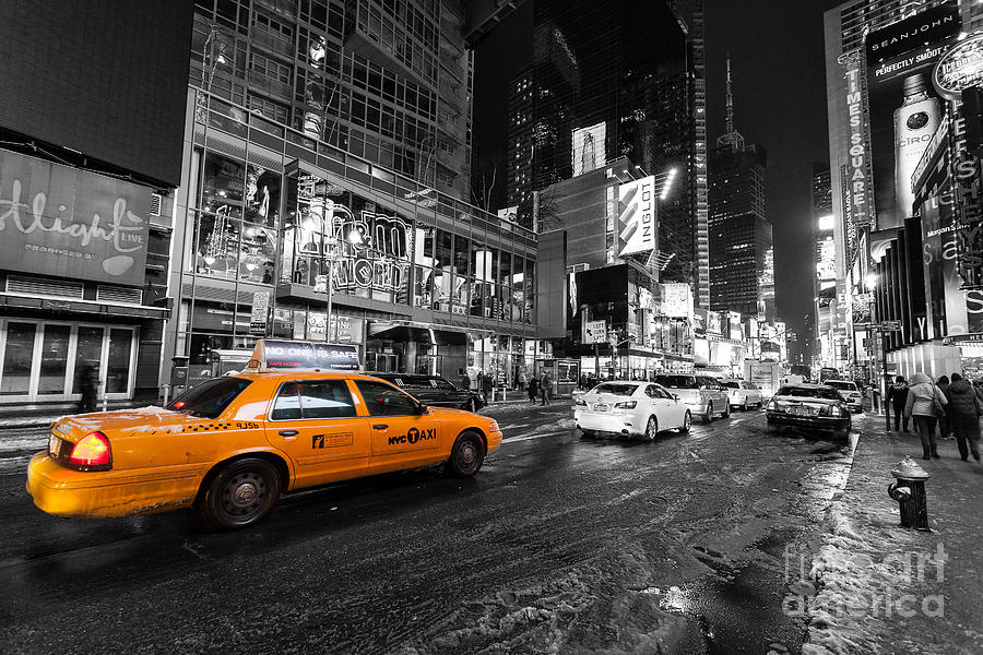 Black And White Photograph - NYC taxi times square color popped by John Farnan