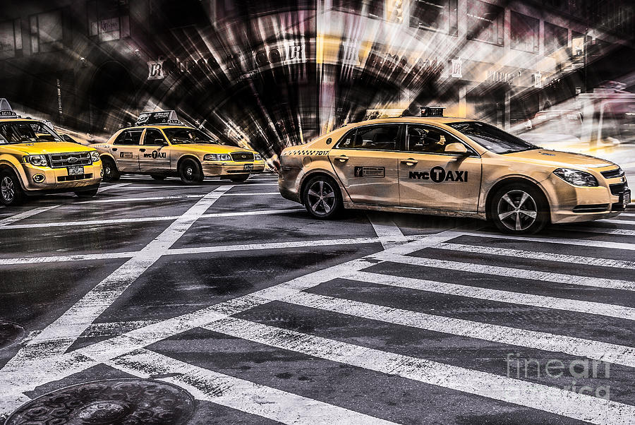 NYC Yellow Cab on 5th Street - white Photograph by Hannes Cmarits