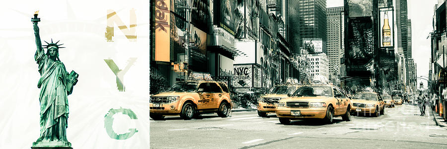 NYC Yellow Cabs and Lady Liberty  Photograph by Hannes Cmarits