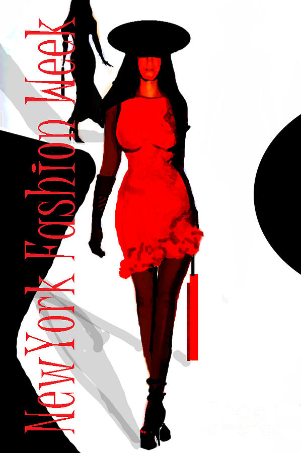 Red Dress Digital Art - Nyfw by Jose Luis Reyes