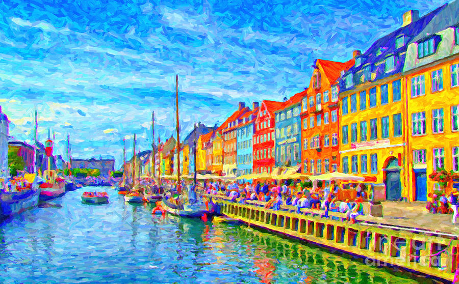 Nyhavn in Denmark painting Painting by Antony McAulay
