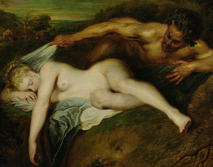 Nymph and Satyr Painting by Jean Antoine Watteau