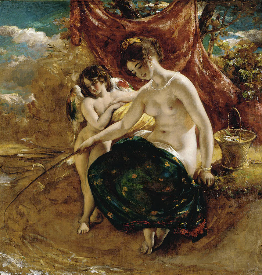 Nymph Angling Painting by William Etty Nymph Angling Painting by William Etty